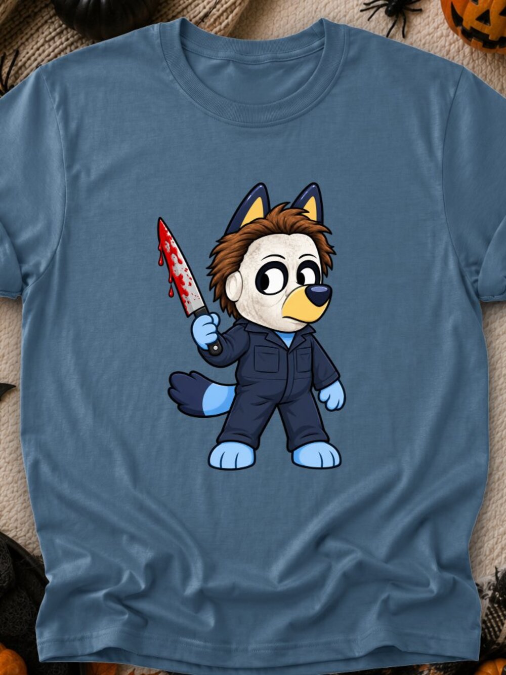 Bluey Halloween TShirt Graphic Tee Adult Unisex Dog Cartoon Horror Movie Lover